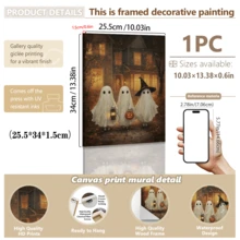 1pc Canvas Wall Art, Framed Wall Decor, Vintage Halloween Ghost Pumpkin Lantern Canvas Painting, Spooky Autumn Haunted House Oil Painting Poster, Atmospheric Gothic Style Decorative Wall Print, Suitable For Modern Home Decor, Room Decor, Dorm Decor, Bedroom Decor, Living Room Decor, Bathroom Decor, Kitchen Decor, Dining Room Decor, Office Decor - Ghost Pumpkin - View 12