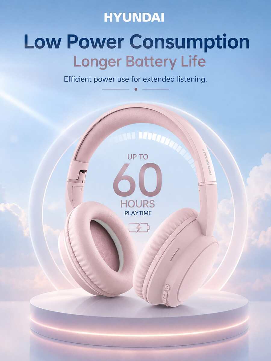 HYUNDAI 现代 HY-T02MAX 蓝牙耳机,5.4 HIFI 高品质声音,深沉低音,带麦克风的精确降噪,音乐/运动/游戏,低延迟,长电池寿命,简约商务设计,兼容智能手机和平板电脑 - 彩色 - 查看 1