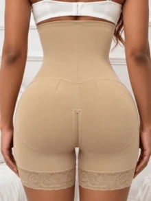 1pc Colombia High Waist Shaping Shorts, Shaping Panty, Zipper Closure, Tummy Control, Suitable For Multiple Occasions - Apricot - View 6