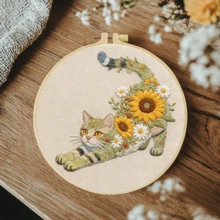 1 buah Kit Sulam Kucing Lucu Ukuran 20*20cm/7.9*7.9in, Set Sulam Buatan Tangan DIY untuk Pemula Dewasa, Hadiah Rumah, Hadiah Menjahit Wanita, Termasuk Panduan Pengguna, Kain Pola Cetak, Bingkai Sulam, Jarum dan Benang. - Kucing-kucing lucu - View 8