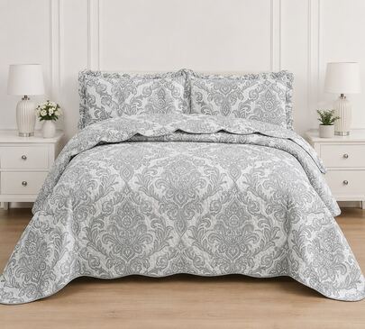 Luxury Quilted Embossed Bedspread Set 3 Piece Soft Lightweight Bed Throw With 2 Pillowcases Elegant All Season Bedding Single Double King & Super King Modern Bedspread