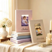 Customized Name & Photo Album Personalized Window Pane Linen Cover Scrapbook Family Wedding Anniversary Gift Newlywed Couple Commemorative Book Customized Name Embroidered Photo Album Vintage Linen Journal With Family Travel Photo Frame - Multicolor - View 4