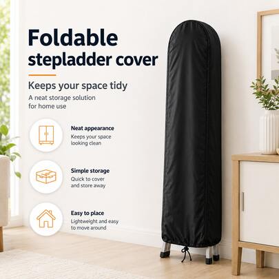 Capa para Escada Dobrável - 4 Tamanhos Disponíveis, 3 Cores (Preto/Cinza/Prata), Tecido Oxford 300D Pesado, A Bottom Possui um Design com Cordão, Adequado para Escada Dobrável, Escada de 40 pés, Escada em A de 60 pés, Escada Alta de Banqueta (Apenas a Capa Protetora)