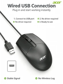 Acer OMW910 Mouse Berkabel dengan Respons Ultra Cepat: Pasang dan mainkan, tidak memerlukan driver; desain melengkung sesuai dengan lekukan telapak tangan; ideal untuk tugas pengeditan/tabulasi yang lama. - View 6