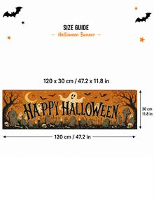 1pc Halloween Banner, Vintage Orange Happy Halloween Letters With Pumpkin, Ghost, Black Cat, Skeleton Monster Print, Suitable For Porch, Yard, Wall And Holiday Party Decoration - Vintage Cartoon - View 22