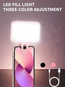 HYUNDAI 双色温补光灯，1个LED自拍灯，3种照明模式，便携式夹式补光灯，适用于化妆、直播、Zoom会议，可充电夹式视频/照片补光灯，适用于智能手机、笔记本电脑、相机，母亲节妈妈礼物 - A - 查看 3