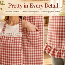 Women's Cute Apron With Pockets, Comfortable Kitchen Apron, Perfect For Coffee Shop, Baking, Gardening And Cooking - Red - View 5