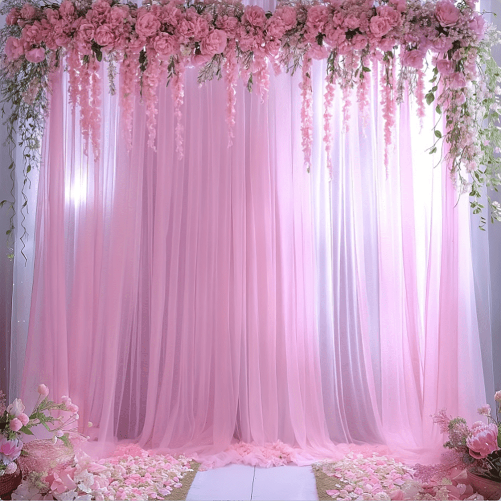 1/2pcs Pink Tulle Backdrop, Suitable For Party, Wedding, Chiffon Tulle Backdrop, Also For Shower, Birthday, Photo Booth Background Decoration
