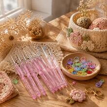 7pcs Pink Crochet Hooks + 30pcs Random Color Stitch Markers DIY Adult Crochet Set, Crochet Handmade Craft Kit - A - View 1