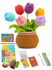 1 Set Beginner Crochet Material Kit, Lavender Tulip Potted Plant Decor, Yarn Ball Handmade Knitting DIY, Crochet Kit With Basic Accessories And Tutorial (Packaging Bag Style Random) - Multicolor - View 10