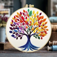 1pc Complete Embroidery Kit. 20x20cm/7.9x7.9in. Fun Christmas Tree Design. Tree Of Life Pattern. For Adult Beginners. Great For Holiday Gifting. Includes Fabric, Manual, Hoop, Needles & Threads. Perfect For Home/Office Decor. Relaxing Craft. - A - View 13