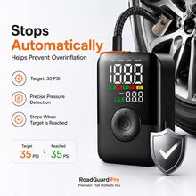 Carsun Portable Cordless Tire Inflator With Dual Digital Display, 22mm Alloy Cylinder Air Compressor, LED Light, USB Rechargeable, Hidden Side Accessory Storage For Car, Motorcycle, Bike & Balls - Wireless - View 6