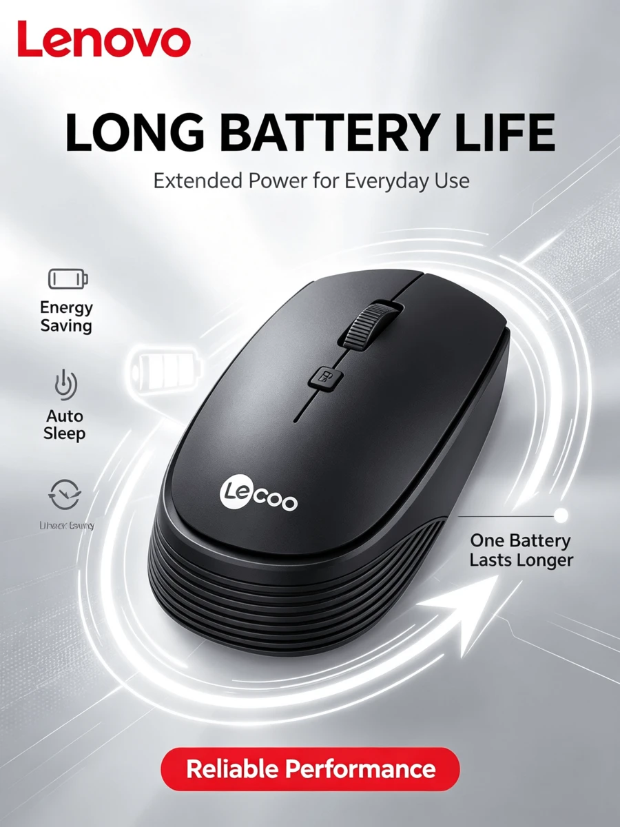 Lenovo WS202 Classic Red Dot Wireless Mouse: Ergonomic, Anti-Fatigue, Silent Buttons, Suitable For Office, Home, Laptops, Desktops, All-In-Ones, Business And Study Use - View 1
