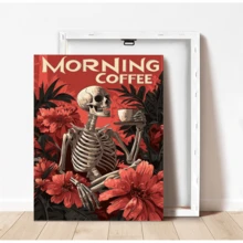 1 peça, Arte de Parede em Tela, Decoração de Parede Emoldurada, Pintura em Tela Vintage com Caveira de Café Bom Dia e Flor Vermelha, Pôster Decorativo Sem Moldura Estilo Gótico Dark Academia Popular, Decoração de Bar de Café, Decoração de Casa Moderna, Decoração de Quarto, Decoração de Dormitório, Decoração de Quarto, Decoração de Sala de Estar, Decoração de Banheiro - Caveira de Café - Visão 4
