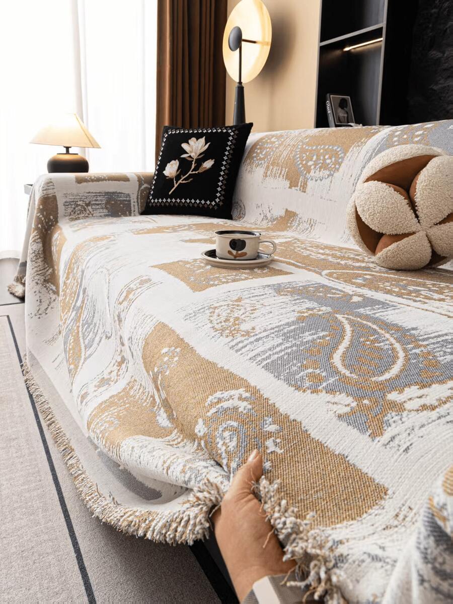 1 PC Bohemian Style Chenille Washable Sofa Throw, Paisley Pattern, All ...