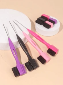 1Pc Dual‑End Edge Control Brush & Rat Tail Comb With Free Replacement Brush Heads, Hair Styling Tool For Braids & Baby Hair - Multicolor - View 2