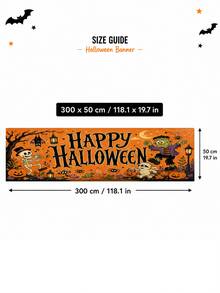 1pc Halloween Banner, Vintage Orange Happy Halloween Letters With Pumpkin, Ghost, Black Cat, Skeleton Monster Print, Suitable For Porch, Yard, Wall And Holiday Party Decoration - Vintage Cartoon - View 23