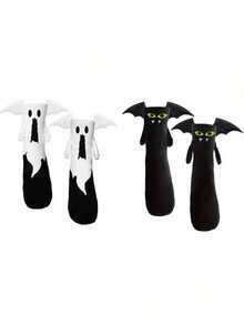 1/2/3 Pairs 3D Magnetic Hand-Holding Bat Ghost Mid-Calf Socks, Fun Halloween Costume Role Play Outfit Accessory Prop, Unisex - Black and White - View 6