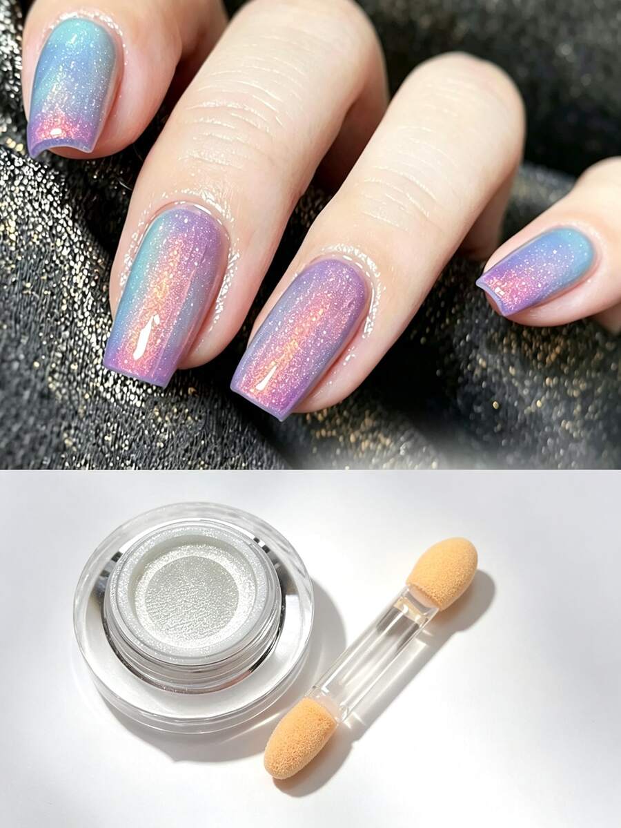 氣墊瓶裝極光美甲粉－美人魚極光效果，美甲亮粉裝飾，適合居家DIY沙龍美甲