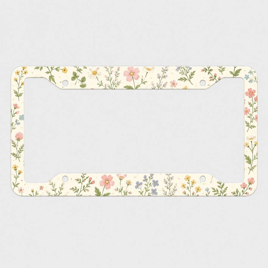 2D Flat, 1pc Small Floral Pastoral Fresh And Natural Style American Standard License Plate Frame, Suitable For Spring Outings And Camping Scenes, Car Decoration, Personalized Protective Frame, Suitable For Sedans And SUVs, Universal Style - 16*31 - View 1