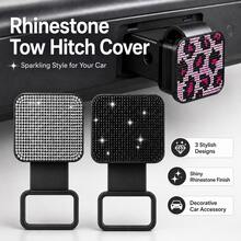 Shiny Crystal Pull Ring Decor Car Trailer Hitch Cover, Rhinestone Trailer Hitch Cover Universal Pickup Square Mouth Plug, Rhinestone Car Tail Decoration Cover - A - View 1