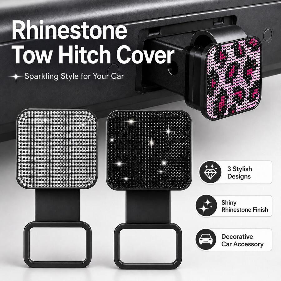 Shiny Crystal Pull Ring Decor Car Trailer Hitch Cover, Rhinestone Trailer Hitch Cover Universal Pickup Square Mouth Plug, Rhinestone Car Tail Decoration Cover - A - View 1