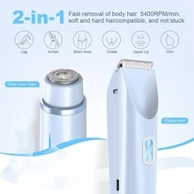 Women's 2-In-1 Dual-Head Electric Trimmer & Shaver, Wet & Dry Use, Full Body Hair Removal, Suitable For Bikini Line, Underarms, Legs, Arms And Face, Long Battery Life, Can Remove Facial Hair, Adjustable Trimmer, 650mAh Battery - 藍色 - 查看 6