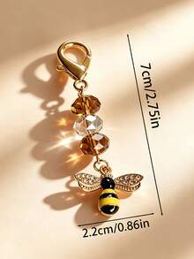 1pc Exquisite Rhinestone Bee Crystal Beaded Bag Charm, Versatile Handbag Pendant, Car Keychain Accessory Gift - Multicolor - View 3
