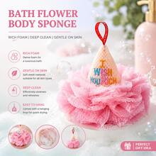 1pc Conical Embroidered Bath Sponge, Soft Mesh With Hanging Rope, Rich & Fast Lathering, Bathroom Shower Body Cleansing Bath Flower - Multicolor - View 2