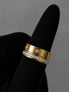 2Pcs Stainless Steel Plated 18K Gold Four-Leaf Clover Rings, Elegant Ladies Bangle Jewelry, Suitable For Daily Wear And Gift - SGS095 - View 13