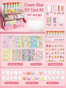 747件奶油膠 Gukka DIY貼紙套裝，可愛裝飾卡與剪貼簿用品，適合兒童、小學女生，手工藝禮物 - 彩色 - 查看 10