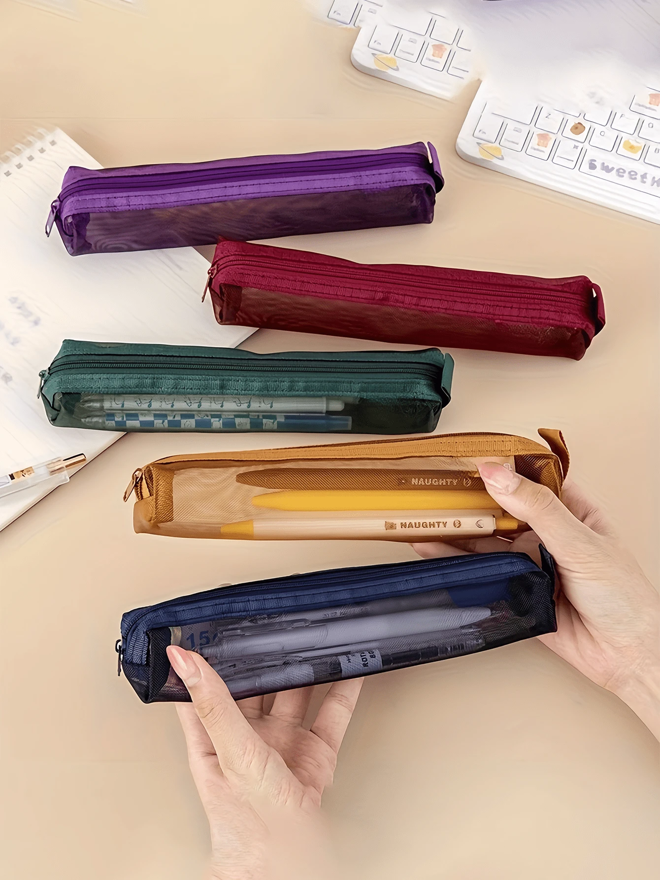 Mini Mesh Pencil Case Storage Bag, Portable Multi-Functional Square Stationery Bag For Exams, Can Store Ruler, Pencil, Eyebrow Pencil, Student Exam Bag, Small Stationery Bag, Travel Essential Makeup Bag, Room Decor, Back To School Season