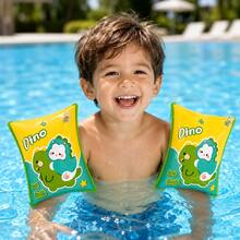 2pcs Kids Inflatable Swimming Arm Floats, Cartoon Dinosaur Print Arm Rings, Summer Pool Beach Water Play Equipment, Lightweight Portable Swimming Accessories, Vacation Water Play Supplies - Green - View 3