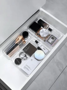 11/10/8/4/3pcs Drawer Storage Boxes, Transparent Cosmetic Desktop Organizer, 4 Sizes, Household Small Item Storage, Storage Accessories - Clear - View 7