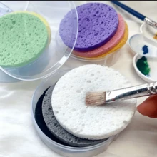 Large Capacity Brush Absorbent Pad - Multi-Color Combination Set, Suitable For Painting Brushes, Calligraphy Pens, Palettes And Other Art Tools, Effectively Cleans Art Supplies. Each Set Includes One Round Transparent Plastic Box And Three Different Colored High Absorbent Pads, Reusable, A Thoughtful Gift For Friends - Round - View 7