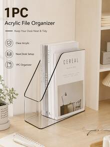 1pc/2pcs Transparent Desktop File Organizer, Acrylic Slant Book Stand, A4 Document Storage Holder, Multifunctional Desk Storage Rack, Hot Office Supplies, Stylish Desktop Decor, Book & Paper Storage Solution - Multiple Styles - View 4