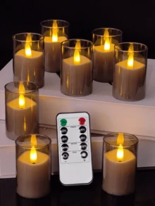 6/12/24pcs Acrylic Flameless Flickering Candles (Batteries Included), With Remote Control And Timer, Suitable For Home Decor, Wedding, Holiday, Party Decoration, Table Centerpiece, Patio Decor - Grey - View 5