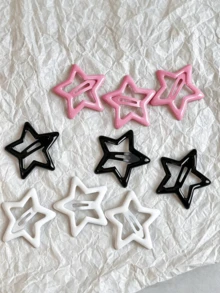 100pcs Y2K Star Hair Clips, Black White Pink Five-Point Snap Barrettes For Women, Basic Daily School Party Sport Hair Accessories - Multicolor - View 6