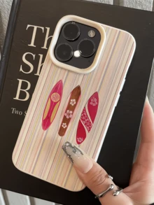 1pc White Striped Colorful Surfboard Minimalist Personalized TPU Anti-Drop Full Coverage Phone Case Compatible With Apple 17 16 15 14 13 12 11 Pro Max Air And Series - Multicolor - View 3