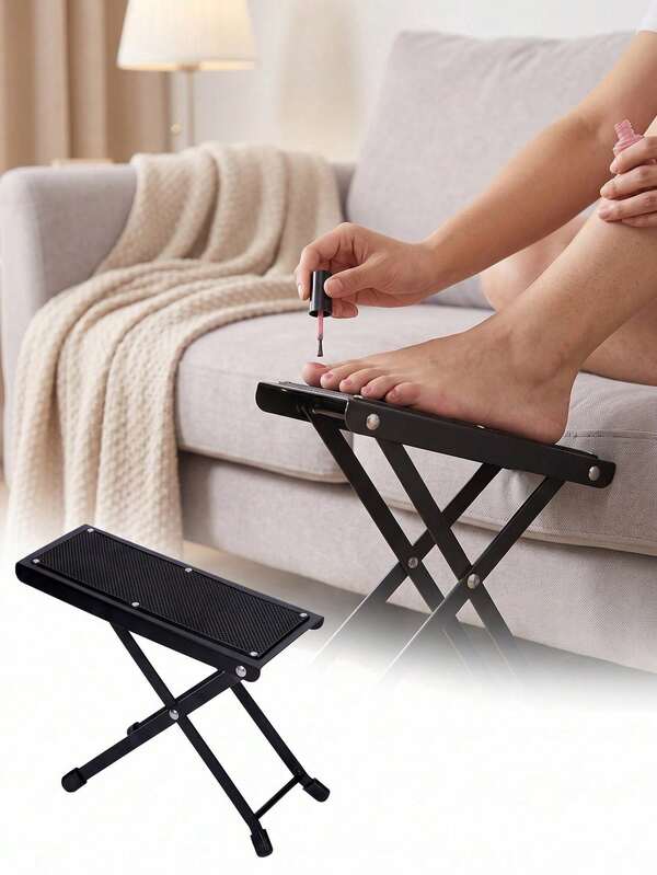 Apoio de Pé Dobrável com Altura Ajustável, Apoio de Pé Dobrável de Metal Multifuncional com Almofada de Borracha Antiderrapante, Ajuste de Altura de 6 Níveis, Banco de Cuidados com os Pés para Manicure, Pedicure e Massagem em Casa e Salão, Ferramenta Profissional para Artistas de Unhas e Esteticistas, Apoio de Pé para Guitarrista, Apoio de Pé Dedicado para Prática de Guitarra, Design Estável e Antiderrapante, Ferramenta DIY para Cuidados com as Unhas, Essencial para Salões de Unhas, Salões de Beleza e Uso Doméstico