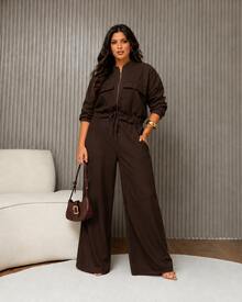 Conjunto elegance   plus size  inverno - Marrom - Visão 2