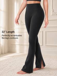 VOYJOY Flare Split Hem Leggings For Women Tummy Control Workout Leggings Nasreen Hidden Scrunch Bootcut Gym Yoga Pants  Summer Leggings For Women - 黑色 - 查看 3