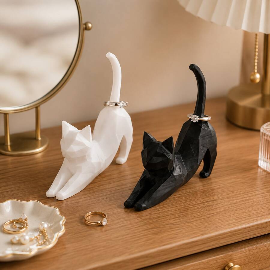 1pc Cat-Shaped Ring Holder, Suitable For Wedding Rings, Birthday Gifts And Office Decoration. Ideal Choice For Jewelry Display And Storage. Minimalist Style Ring Holder | Decorative Accessory. Perfect Gift Choice For Valentine's Day And Mother's Day - Multicolor - View 1