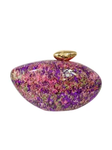 Fashionable Minimalist Marble Pattern Acrylic Clutch Bag, Elegant Unique Oval Shape Niche Evening Bag With Chain Strap, Shoulder Crossbody Bag - Multicolor - View 2