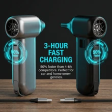 Snow Blower & Brushless Turbo Air Duster, 900,000 RPM, 79m/S Wind Speed, 3-Gear LCD Display, High Brightness Focused LED, Dual 4000mAh Batteries, 15-105 Minutes Runtime, 3-Hour Type-C Charging, Suitable For BBQ, Car, Computer And Home Cleaning Complete Tool Set - Silver - View 5