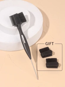 1Pc Dual‑End Edge Control Brush & Rat Tail Comb With Free Replacement Brush Heads, Hair Styling Tool For Braids & Baby Hair - Multicolor - View 8
