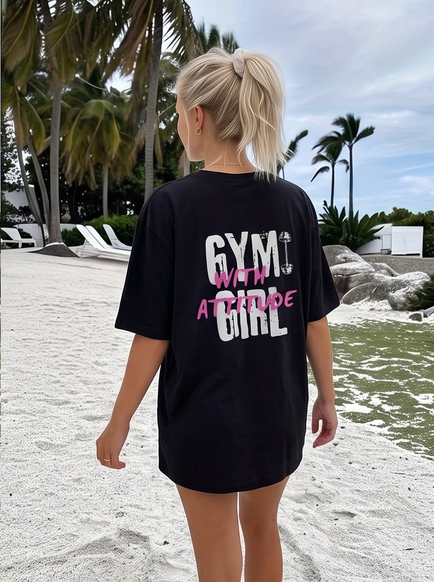 Casual Printed T-Shirt For Women, Short Sleeve Round Neck With Letter Pattern, Spring Summer Autumn Wear, Local Shipping - 黑色 - 查看 1