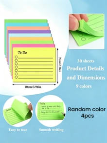 Horizontal Lined Colorful Sticky Notes, Daily Task Planner With To-Do List Notepad, Random 6/4 Packs - Vibrant Random Combination, Easy To Use, Efficient Note-Taking And Organization - Suitable For Students, Office And Home, Back To School Season Essential - A - View 7