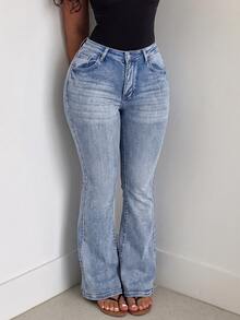 Women's Plus Size Vintage Flare Jeans With Zipper Detail, Medium Stretch, Long Length, Create A Fashionable Look - Blue - View 5