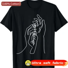 Line Art Hand-Painted Abstract Minimalism Cool Novelty Gift T-Shirt, For Women, Autumn, - 黑色 - 查看 1